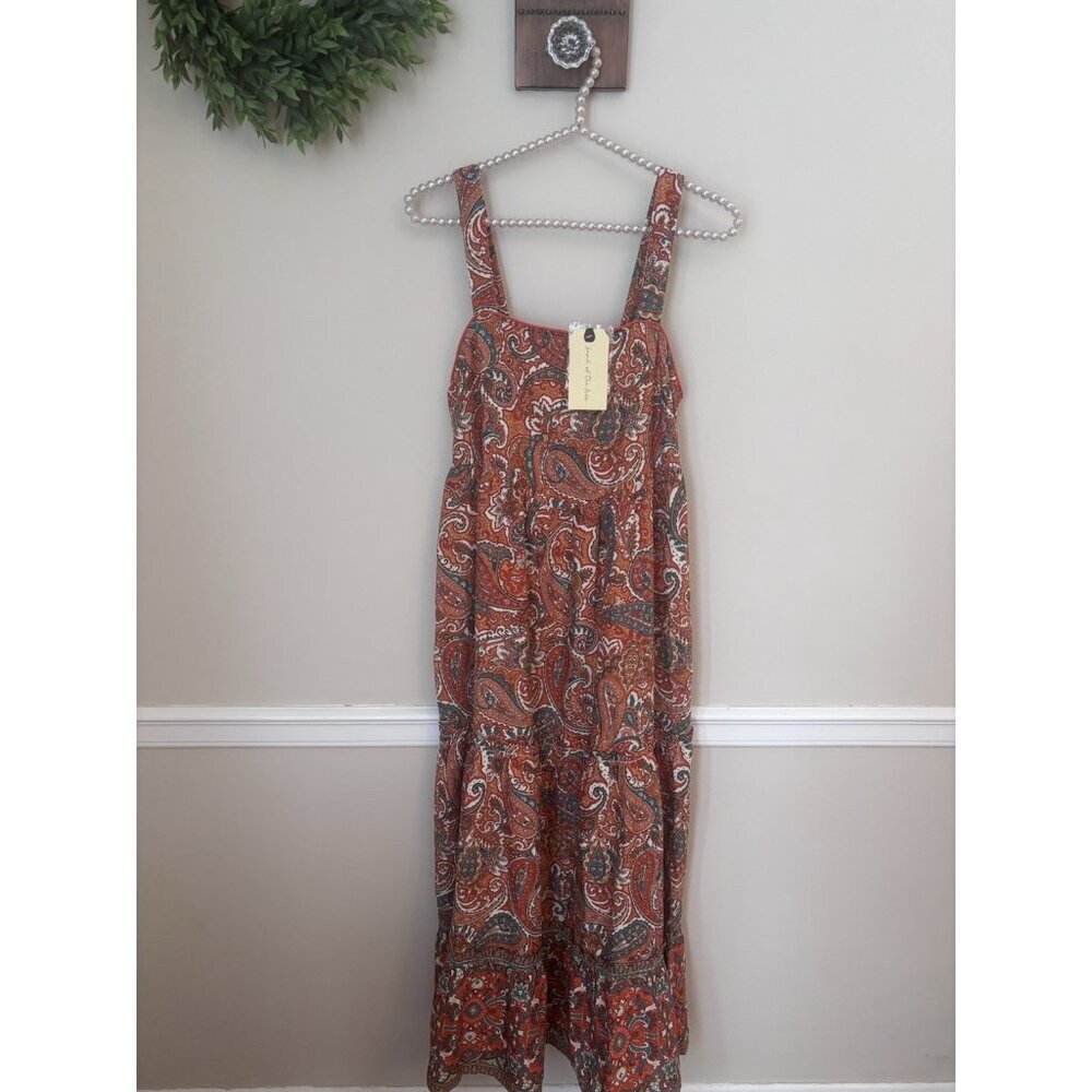 NWT Band Of The Free Womens Size S Orange Paisley Maxi Dress Floral Sleeveless